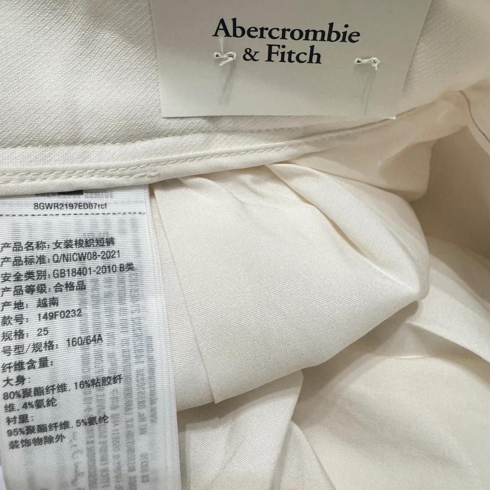 Abercrombie & Fitch Sloane Curve Love Shorts 25 0 Cream New Pleated High Rise - Picture 9 of 11